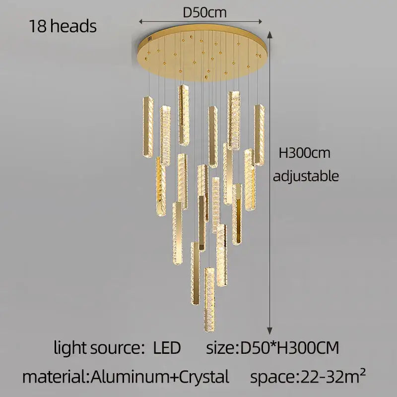 Gold-toned decorbites crystal chandelier led with 18 crystal pendant lights and aluminum circular base for mezzanine dining room