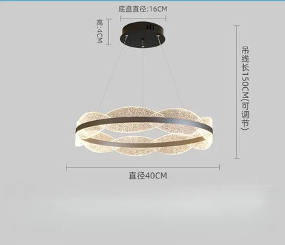 Modern circular decorbites crystal chandelier led pendant light with translucent rings and dark metallic bands for living rooms