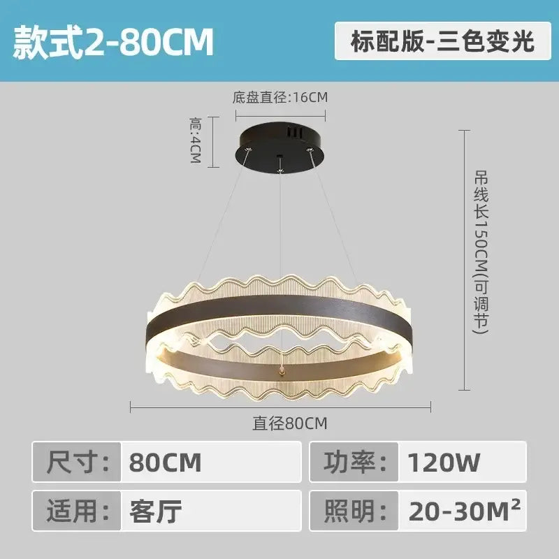 Modern black and gold wavy pendant light with three-color changing led illumination by DecorBites crystal chandelier