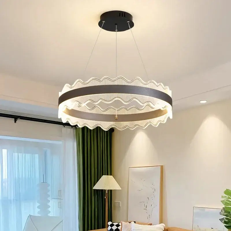 Modern black and gold metallic decorbites crystal chandelier LED pendant light with wavy edges for living room decor