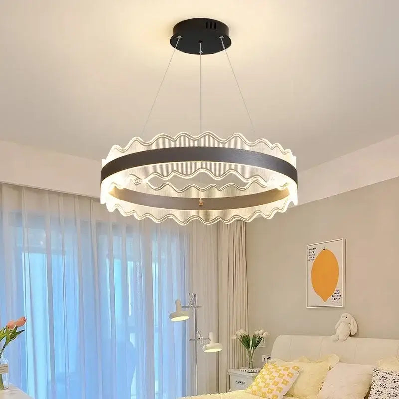 Modern black and white wavy-edged circular pendant light decorbites crystal chandelier led for living room decor