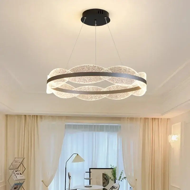 Modern black metal circular pendant light with textured glowing rings decorbites crystal chandelier led for living room decor