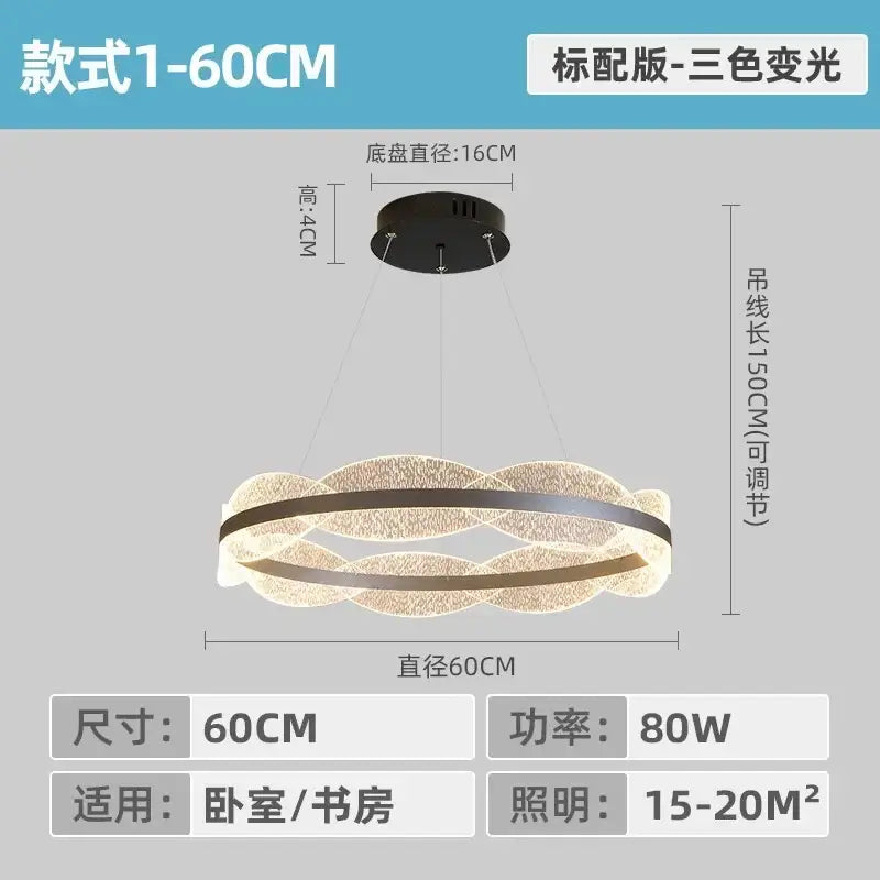 Decorbites crystal chandelier led pendant light with sleek black base and warm glowing interlocking rings for living room