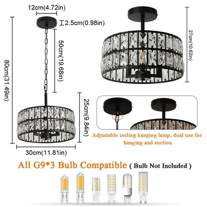 Black metal decorbites crystal chandelier pendant light with clear crystal accents and adjustable hanging mechanism