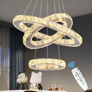 Golden crystal chandelier led pendant with intertwined rings and remote control for living room by decorbites crystal chandelier