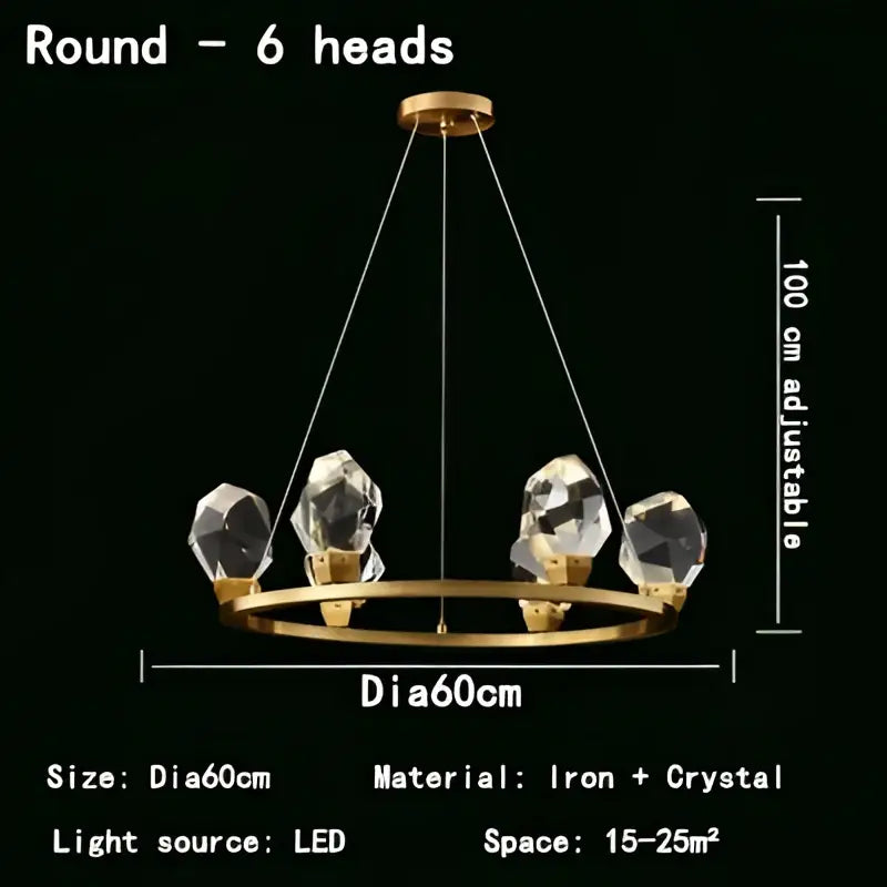 Gold-toned decorbites crystal chandelier led pendant lights with six faceted crystal bulbs in a circular ring for modern decor