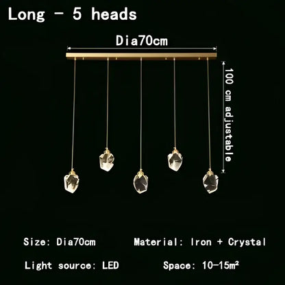 DecorBites crystal chandelier LED pendant lights with five gold-toned iron heads and clear faceted crystals for 10-15 sqm rooms