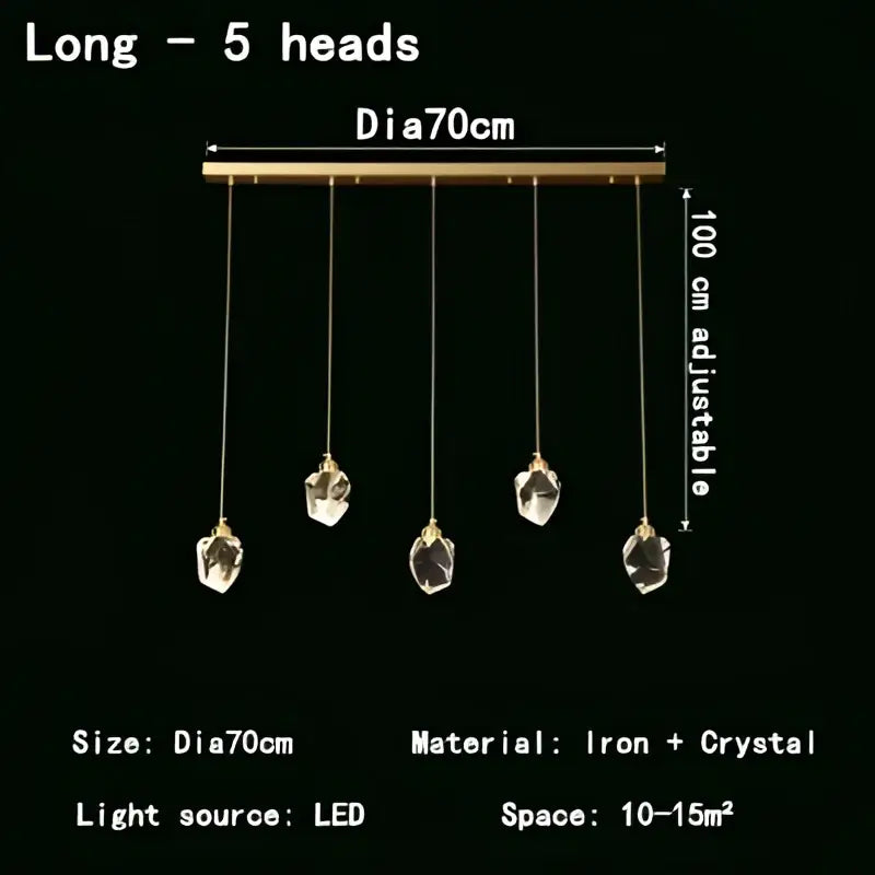 DecorBites crystal chandelier LED pendant lights with five gold-toned iron heads and clear faceted crystals for 10-15 sqm rooms