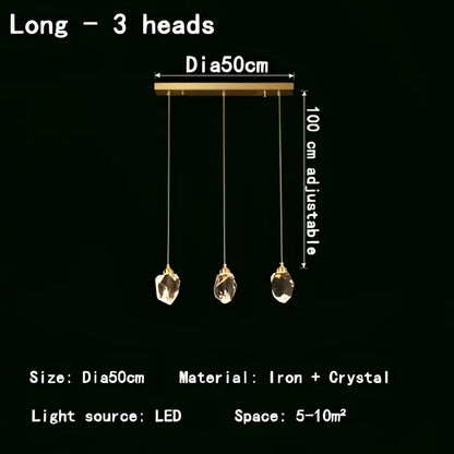 Gold-toned three-head decorbites crystal chandelier led pendant lights with crystal pendants and adjustable height for indoor use