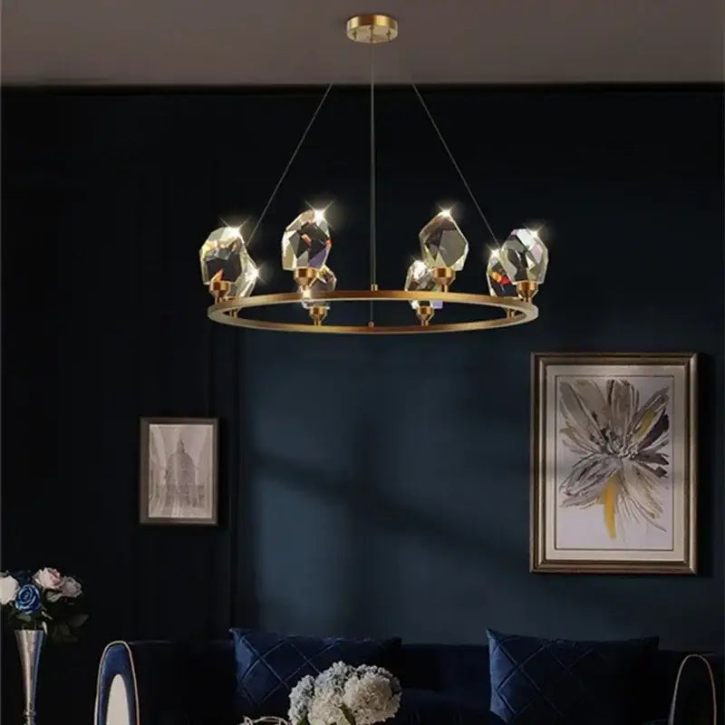 Gold-toned decorbites crystal chandelier with faceted pendants pendant lights for high-end indoor lighting
