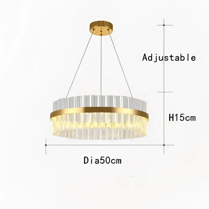 Gold-toned decorbites crystal chandelier led ring lamp with clear crystal rods and brass ring, 50cm diameter for dining room