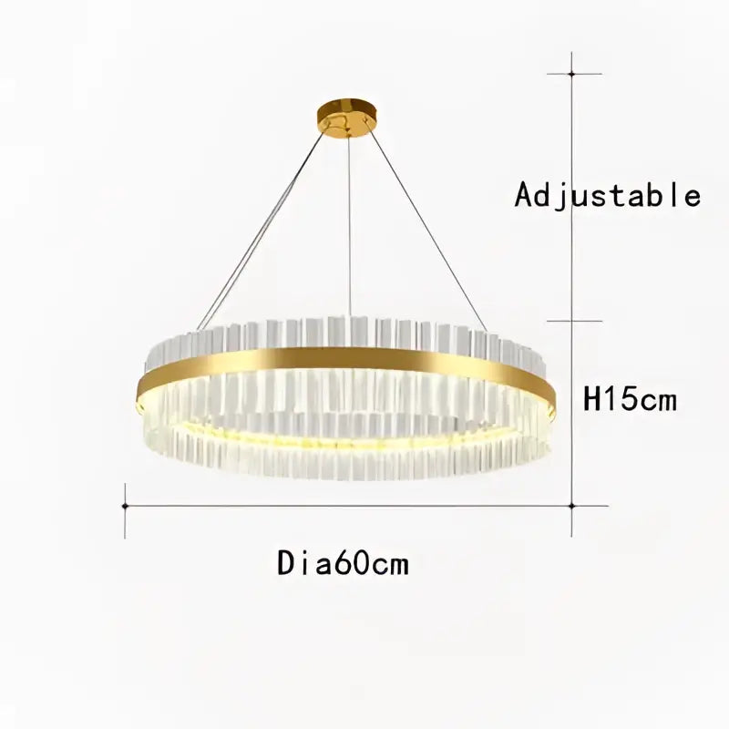 Gold-toned decorbites crystal chandelier with clear rods and led ring lamp measuring 60cm for dining and bedroom use