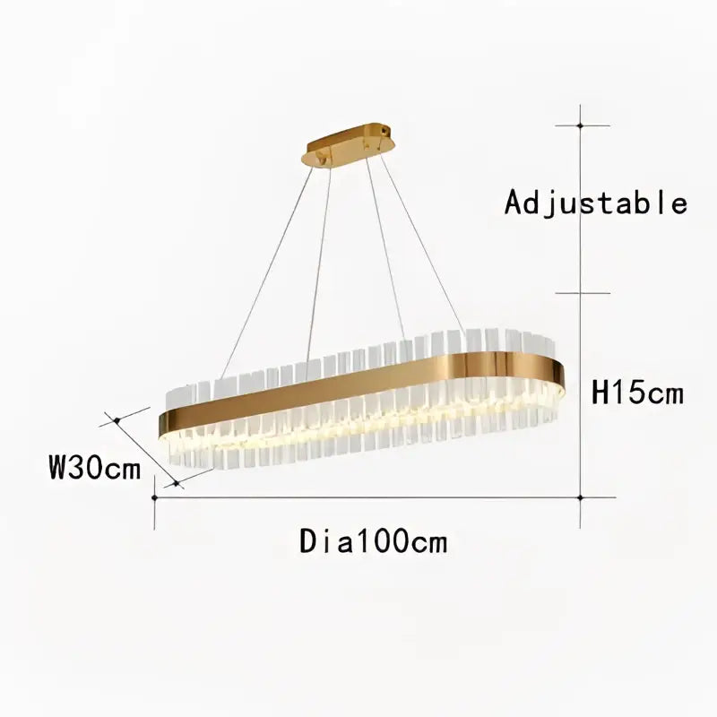 Gold-toned decorbites crystal chandelier led with clear crystal rods and adjustable ring design for dining and bedroom use