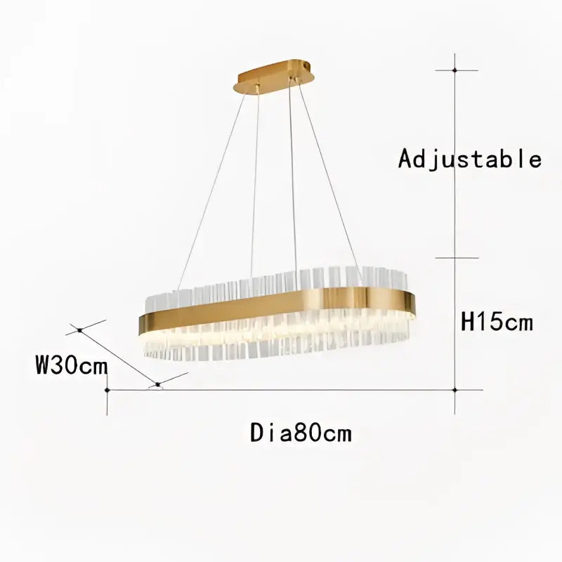 Decorbites crystal chandelier led with gold-toned circular design and clear crystal rods for dining room decor