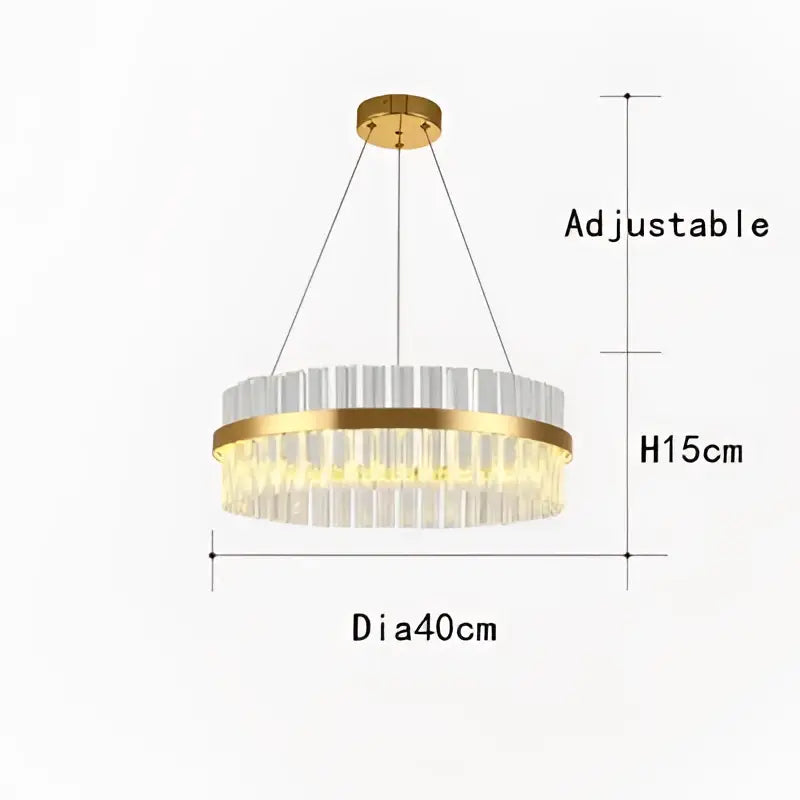 Gold-toned decorbites crystal chandelier led ring with clear crystal rods and brass ring, 40cm diameter for dining room decor
