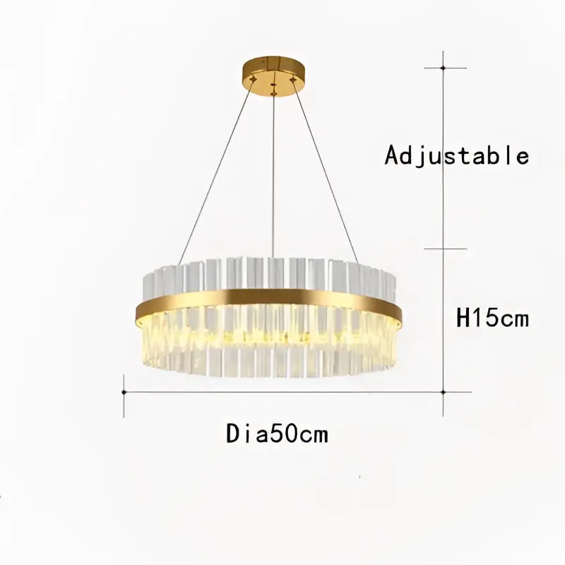 Gold-toned decorbites crystal chandelier led ring lamp with clear crystal rods and brass ring for dining room decor