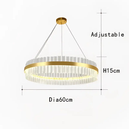 Decorbites crystal chandelier led ring lamp gold tone with clear crystal rods 60cm diameter for dining room decor