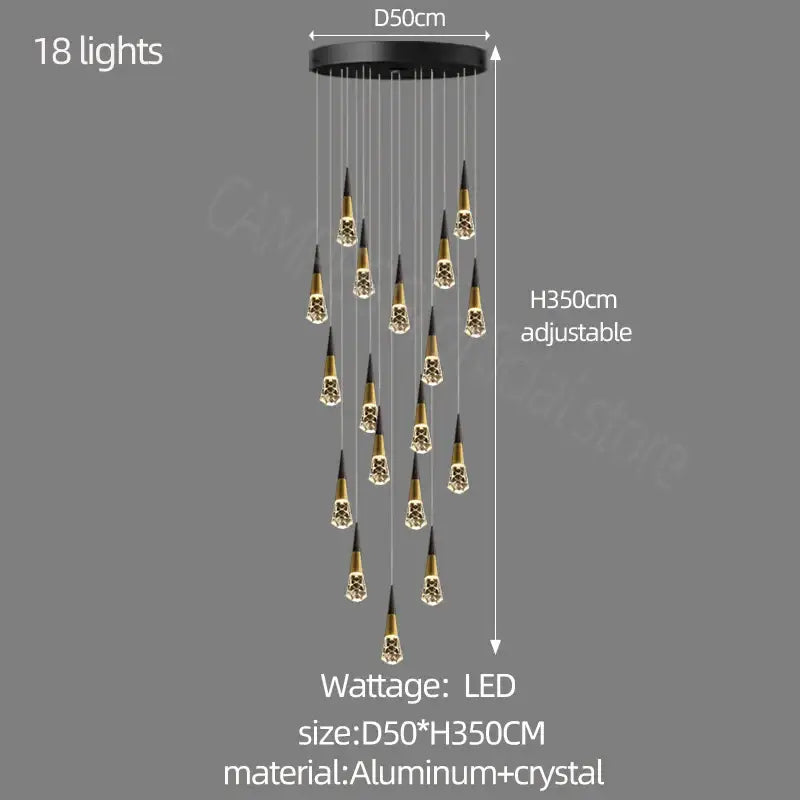 Decorbites crystal chandelier black and gold crystal pendant with 18 led lights for staircase and living room lighting