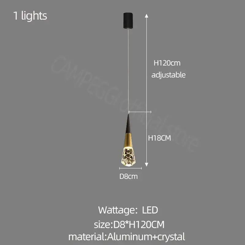 Decorbites crystal chandelier led pendant light with black and gold aluminum frame and crystal accents for staircase