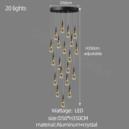 Decorbites crystal chandelier black and gold crystal pendant chandelier led with 20 lights for staircase and living room