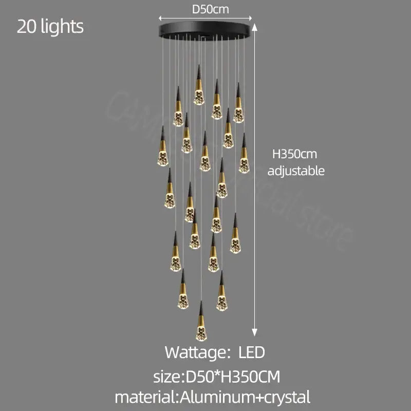 Decorbites crystal chandelier black and gold crystal pendant chandelier led with 20 lights for staircase and living room