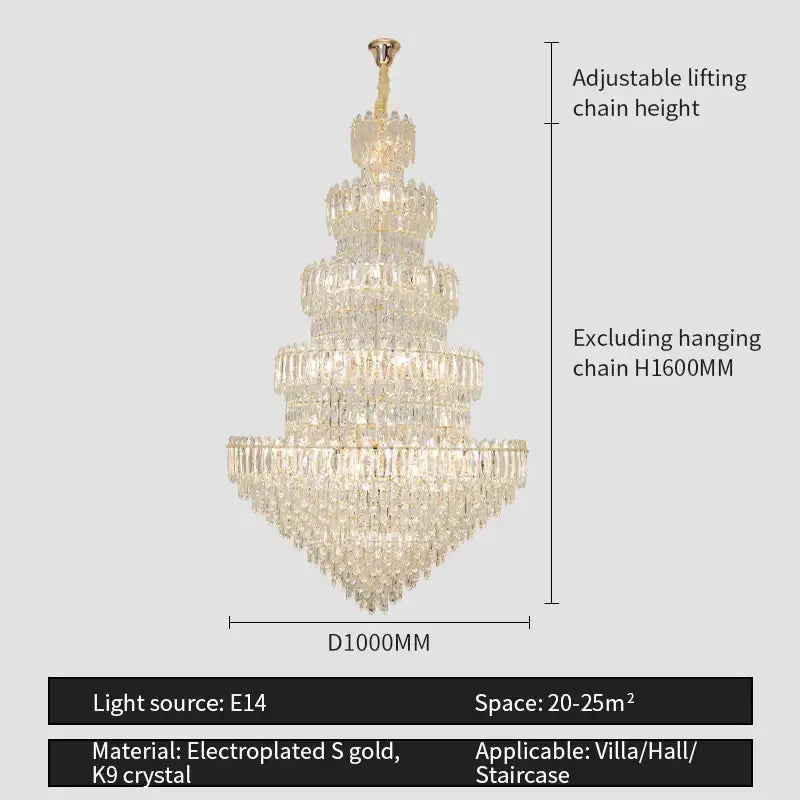 DecorBites crystal chandelier light with multi-tiered k9 crystal prisms and electroplated gold accents for elegant spaces
