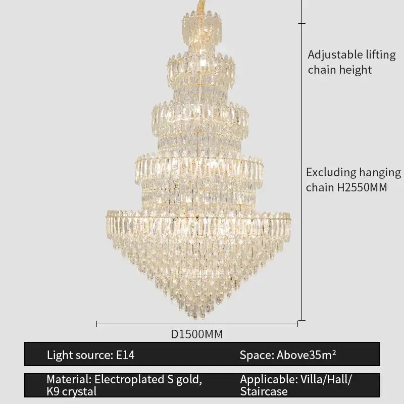 Elegant multi-tiered DecorBites crystal chandelier light with cascading k9 crystal prisms and electroplated gold accents