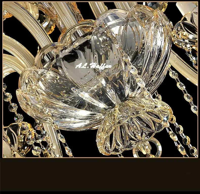 Clear decorbites crystal chandelier light with gold-toned accents and dangling crystal beads for modern luxury living