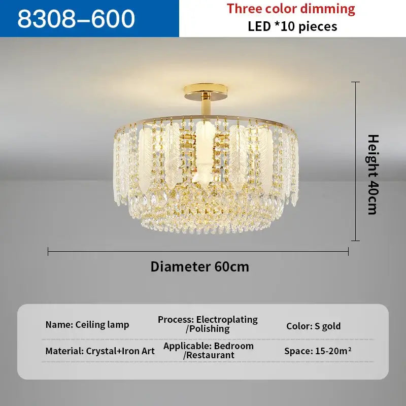 DecorBites crystal chandelier light featuring a gold-finished circular frame with cascading clear crystals for elegant decor
