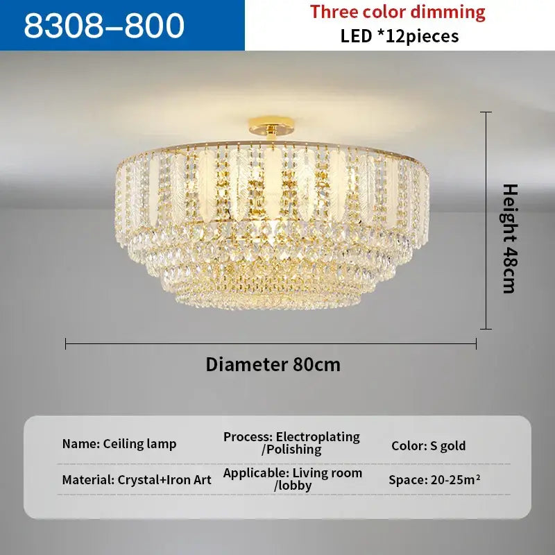 Gold-finished decorbites crystal chandelier light with tiered design and led lighting for elegant home decor