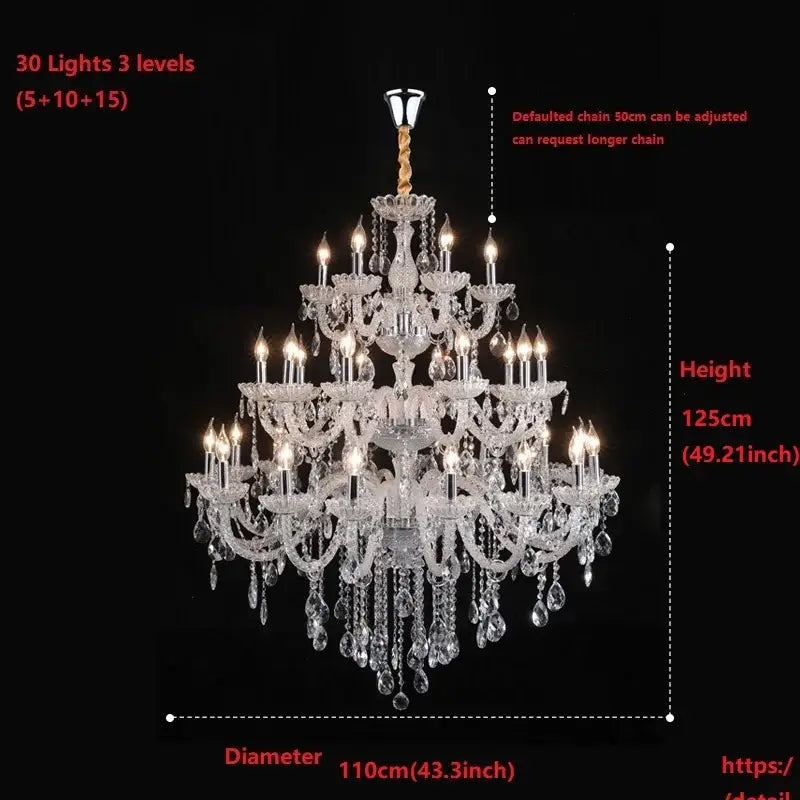 Decorbites crystal chandelier light with 30 clear crystal droplets and polished chrome mount for luxury living spaces