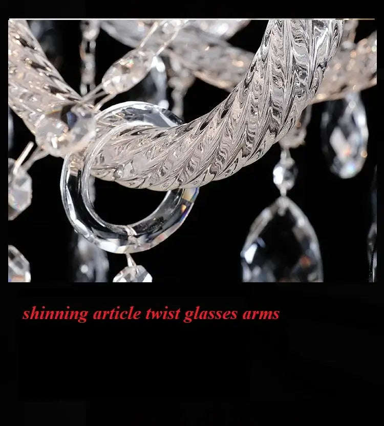 Clear intricately twisted glass arms with faceted reflective surface in decorbites crystal chandelier light for luxury rooms