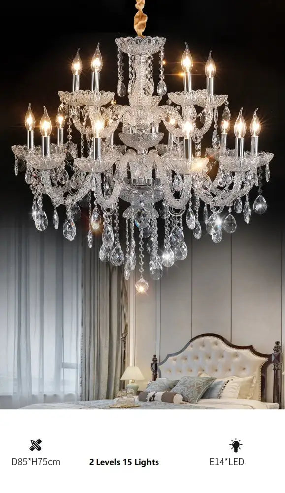 A decorbites crystal chandelier light with multiple tiers and brass-finished fixture for luxury living spaces