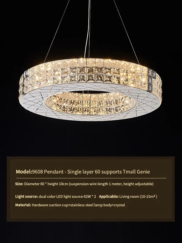 Decorbites crystal chandelier light with stainless steel frame and dual-color led lighting for luxury living room