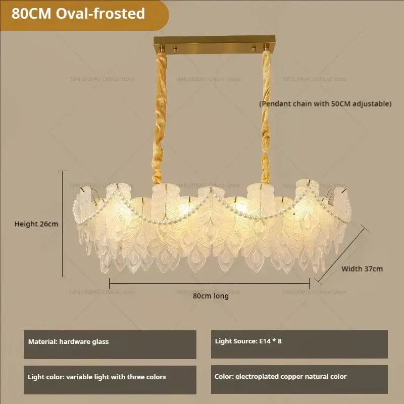 80cm oval frosted decorbites crystal chandelier light with electroplated copper frame and glass petals for living room