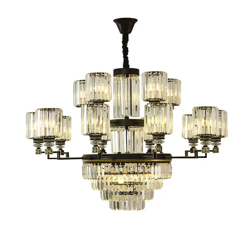 Elegant decorbites crystal chandelier with clear crystal prisms and dark bronze metalwork for luxury living spaces