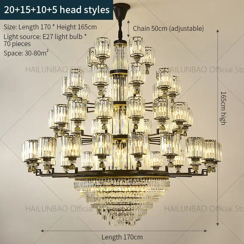 A multi-tiered decorbites crystal chandelier light with dark metal frame and clear glass shades for luxury living spaces