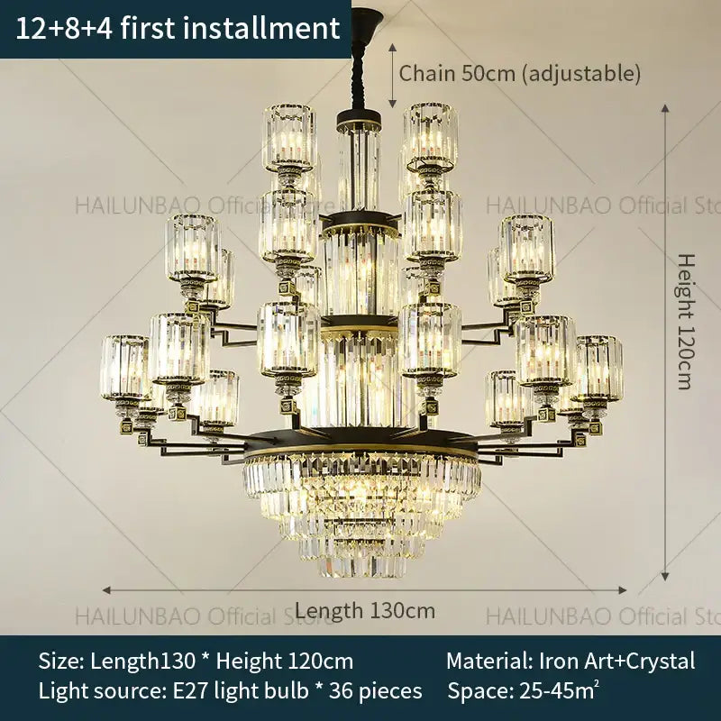 Elegant multi-tiered decorbites crystal chandelier light with crystal glass shades and dark iron frame for luxury spaces