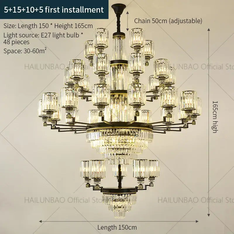 Elegant decorbites crystal chandelier light with multi-tiered dark bronze finish and 48 glass candle bulbs for luxury living rooms