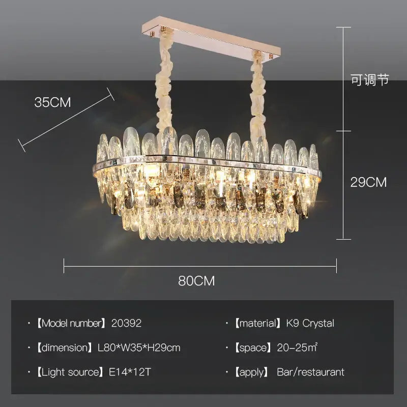 Elegant decorbites crystal chandelier light with polished gold frame and cascading k9 crystals for bar or restaurant settings