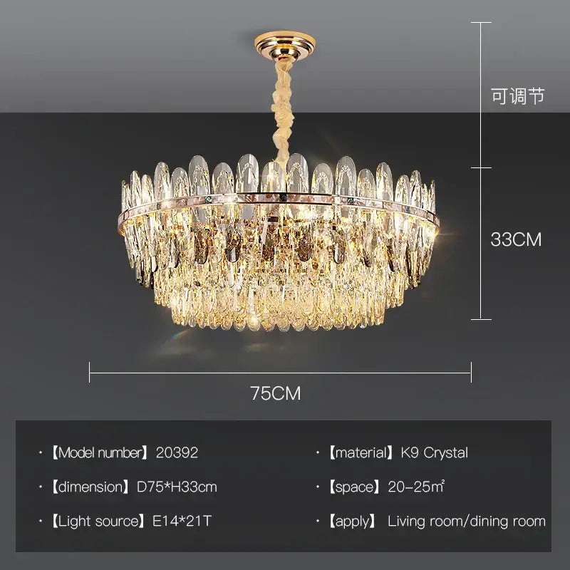 Elegant gold-toned decorbites crystal chandelier light with cascading k9 crystal droplets for modern luxury living spaces
