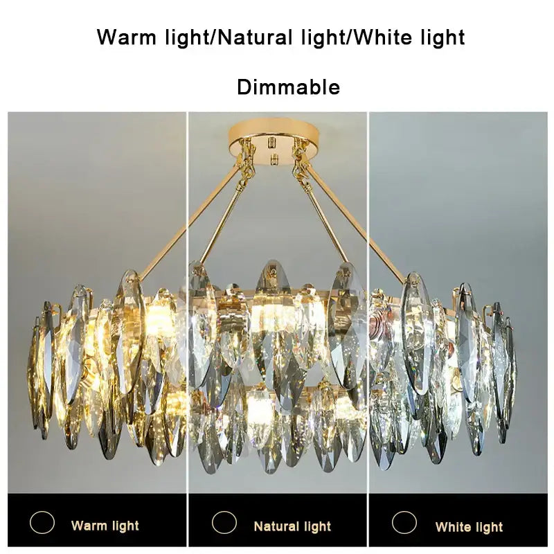 Gold-toned decorbites crystal chandelier light with cascading crystal teardrop pendants and dimmable LED design