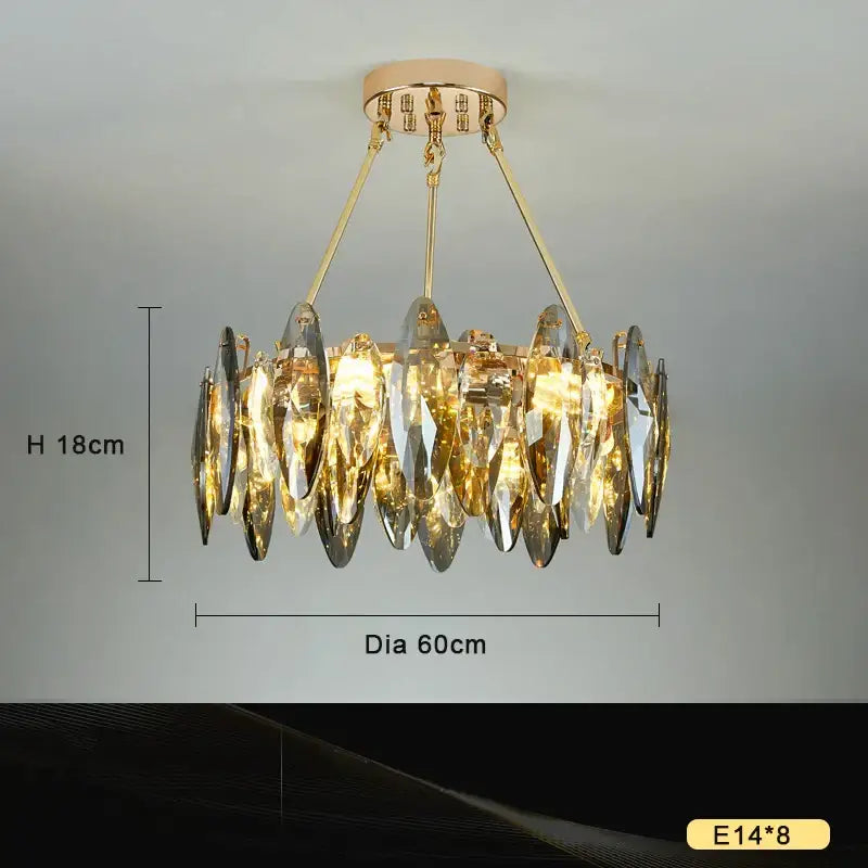 Gold-toned decorbites crystal chandelier light with circular frame and dangling glass shards for bedroom and living room