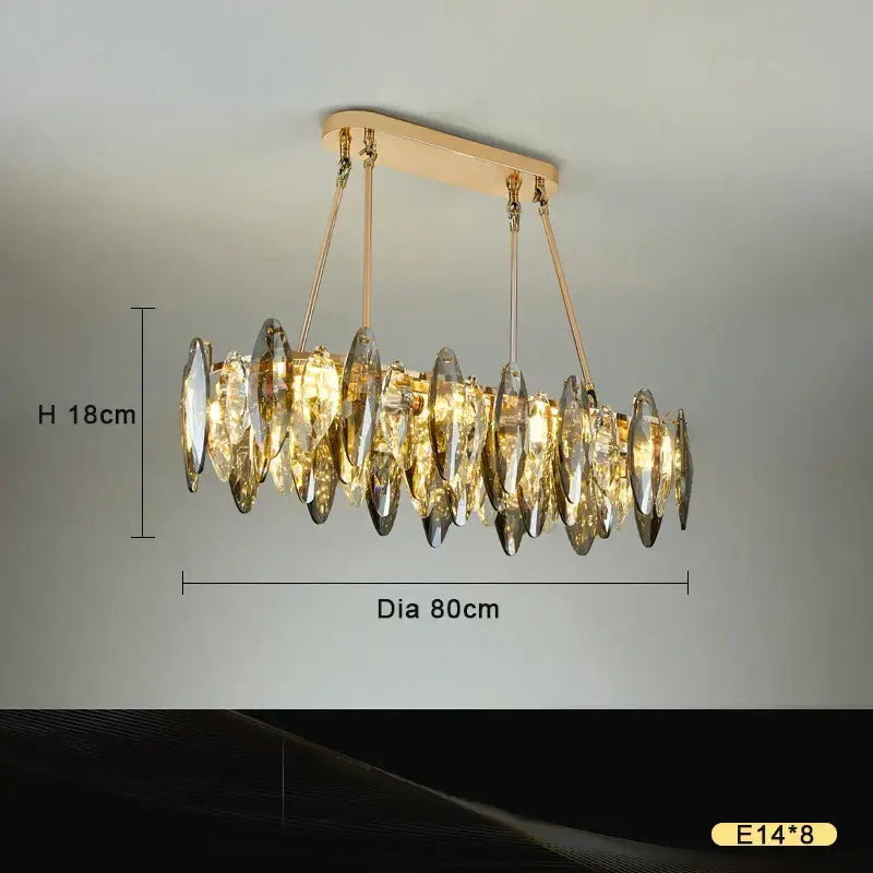 Gold-toned decorbites crystal chandelier light with rectangular ceiling mount and hanging crystal teardrop pendants for living room