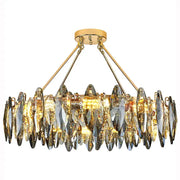 Gold-toned decorbites crystal chandelier light with cascading crystal leaves for bedroom and living room lighting
