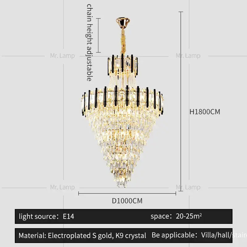 Elegant gold-plated decorbites crystal chandelier light with cascading k9 crystal tiers for villa living room lofts