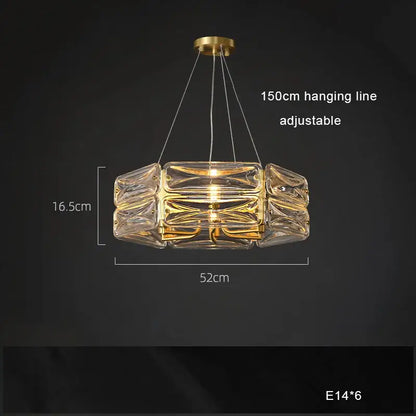 Clear glass decorbites crystal chandelier with geometric block design and gold-toned metal accents for luxury lighting