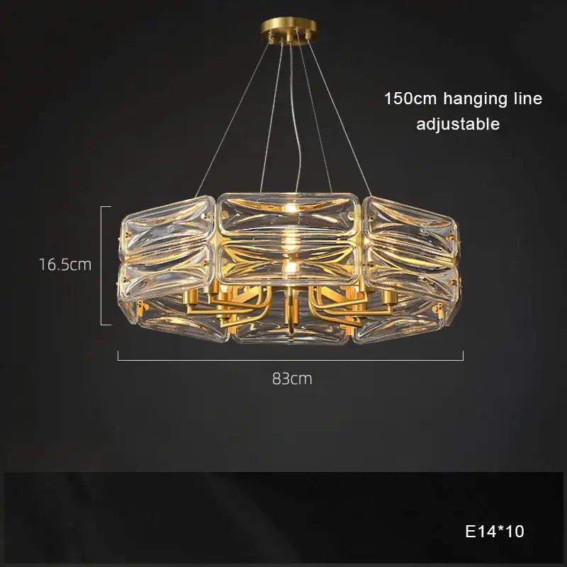 Modern geometric decorbites crystal chandelier with clear faceted glass panels and gold metal framework for luxury lighting