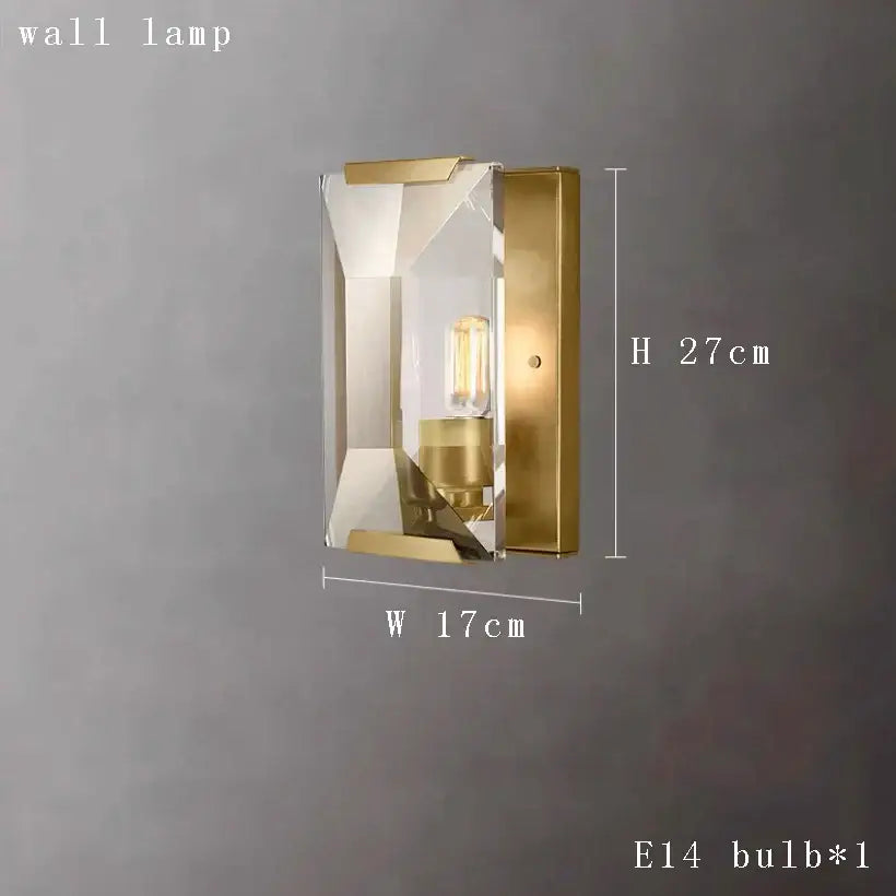 Modern brass-finished wall lamp with faceted crystal glass and exposed filament bulb from decorbites crystal chandelier lighting