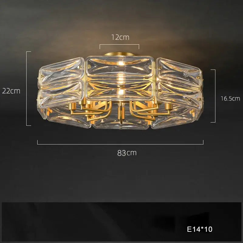 Gold-toned DecorBites crystal chandelier lighting with clear rectangular glass panels and modern geometric design for home decor